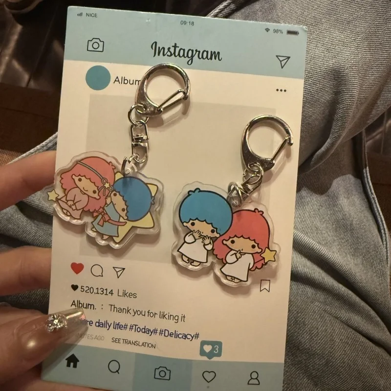 

Sanrio Little Twin Stars с принтом, акриловый брелок для ключей, анти-потерянный орнамент, косметичка, канцелярская сумка, украшение на молнии, подарок для мальчика