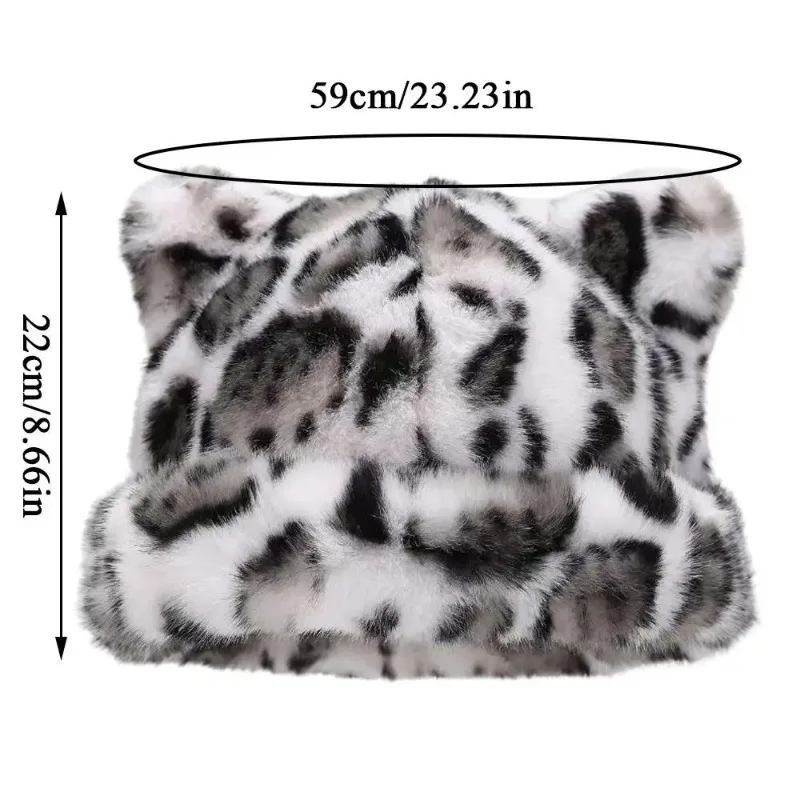 الشتاء يندبروف الدافئة سميكة بيني الرجعية ومتعددة الاستخدامات ليوبارد طباعة فو الفراء فو الثعلب الفراء قبعة الحلو ولطيف صياد قبعة #6