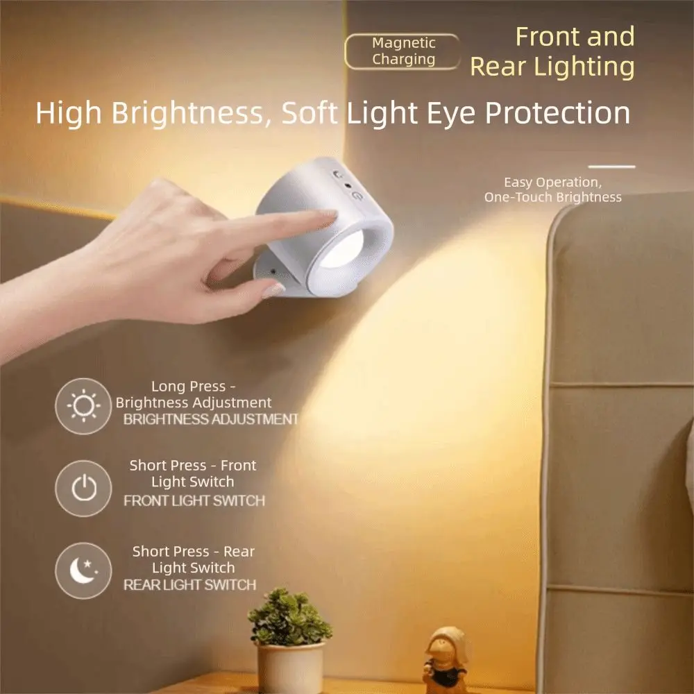 Magnetic Rechargeable Reading Light Non-Flickering LED Eye-Friendly Cordless Lamp Detachable Design Remote Control Wall Sconce
