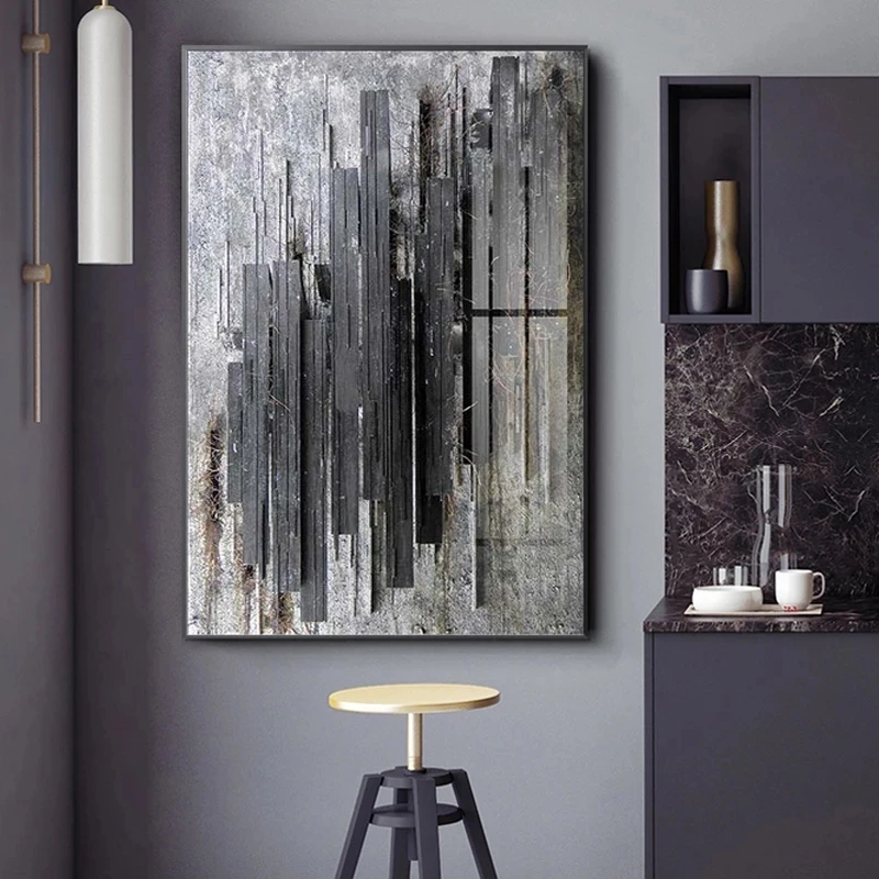 Abstract Minimalist Textured Painting Canvas  Paintings Large Wall Art Modern Biue Black Wall Art Pictures Home Decor Unframed