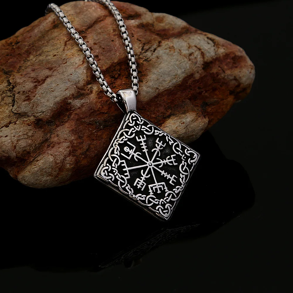 Vintage Simple Viking Compass Pendant Stainless Steel Classic Vegvisir Necklace Men's Creative Scandinavian Celtic Knot Jewelry