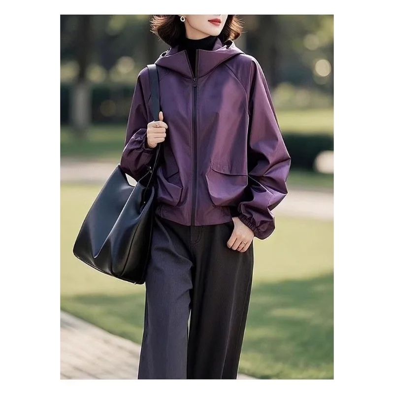 여성용 봄 가을 신상 단색 심플하고 세련된 패션 다용도 스타일리시 스포츠 후드 윈드브레이커