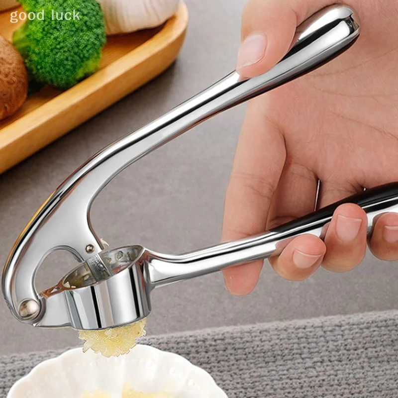 Garlic Press Set - Rust Proof & Dishwasher Safe Professional Garlic Mincer Tool, Silicone Garlic Peeler & Brush