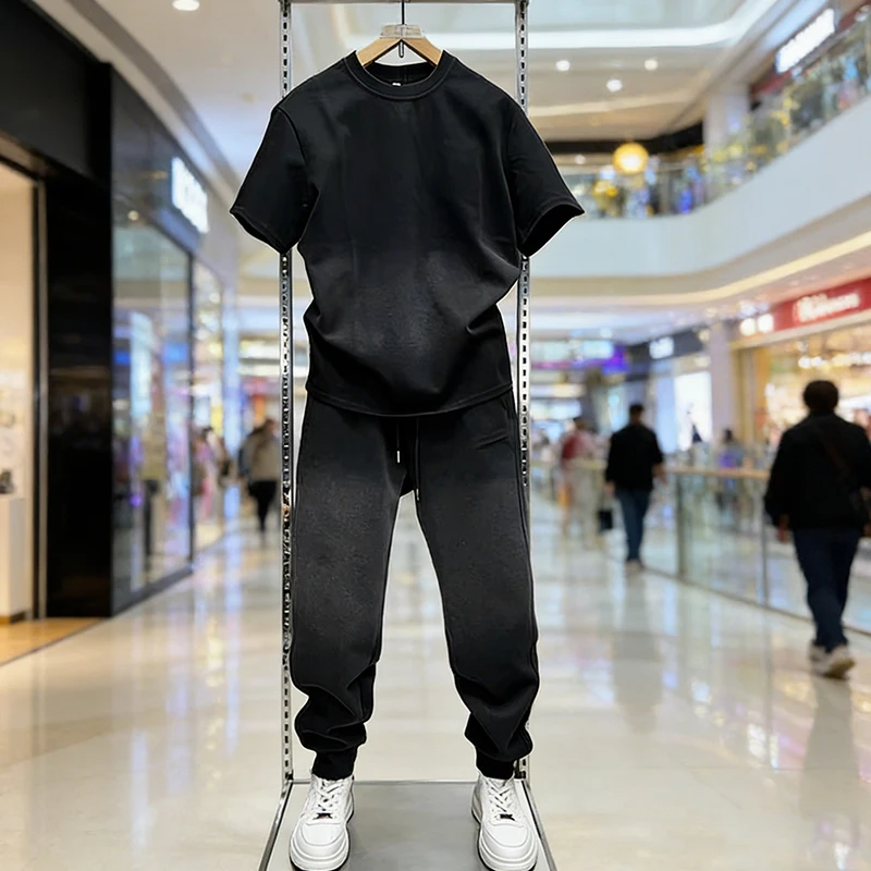 

Летний модный повседневный комплект 2025: топ с круглым вырезом и коротким рукавом + облегающие брюки-галифе, спортивные, тонкие, многофункциональные