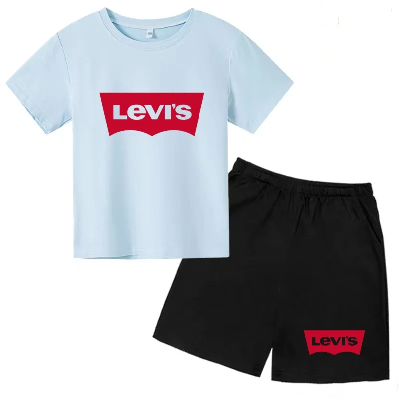 Kids Summer T-shirt Brand Letters Clothing Round Neck Short-sleeved Top+Shorts Boy Girl Coat 3-12Years Fashion Casual Sports Set