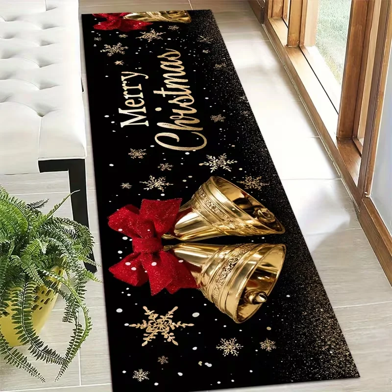 Hall Commercial Printing - Frohe Weihnachten Goldene Glocken Schneeflocken-Teppichbahn, festlich