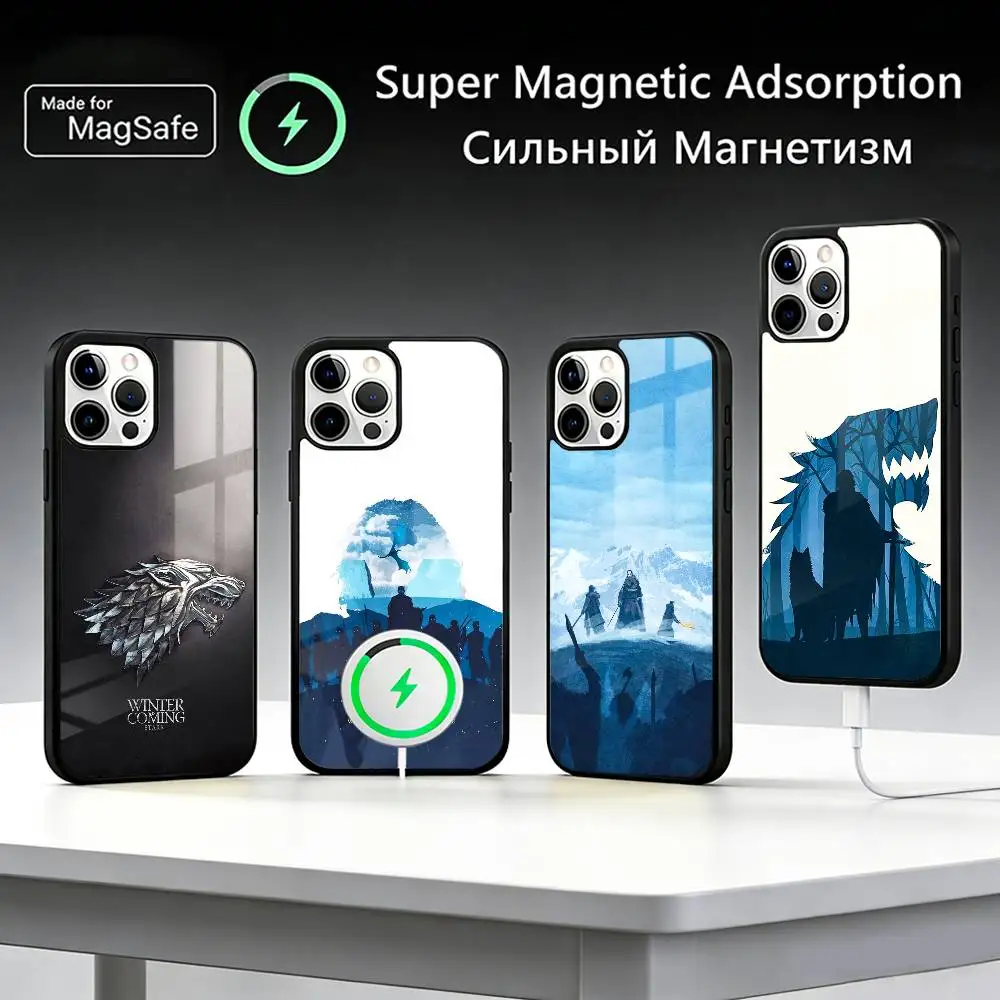 

Чехол для телефона W-Winter C-Coming S-Stark для iPhone17,16,15,14,13,12,11 Plus, Pro Max для беспроводной зарядки Magsafe