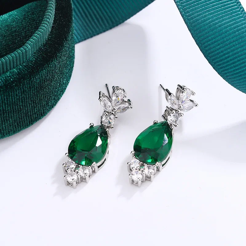 100% 925 Silver Sterling Emerald Earring for Women Aros Mujer Oreja Orecchini Bizuteria Natural Emerald Gemstone Drop Earrings