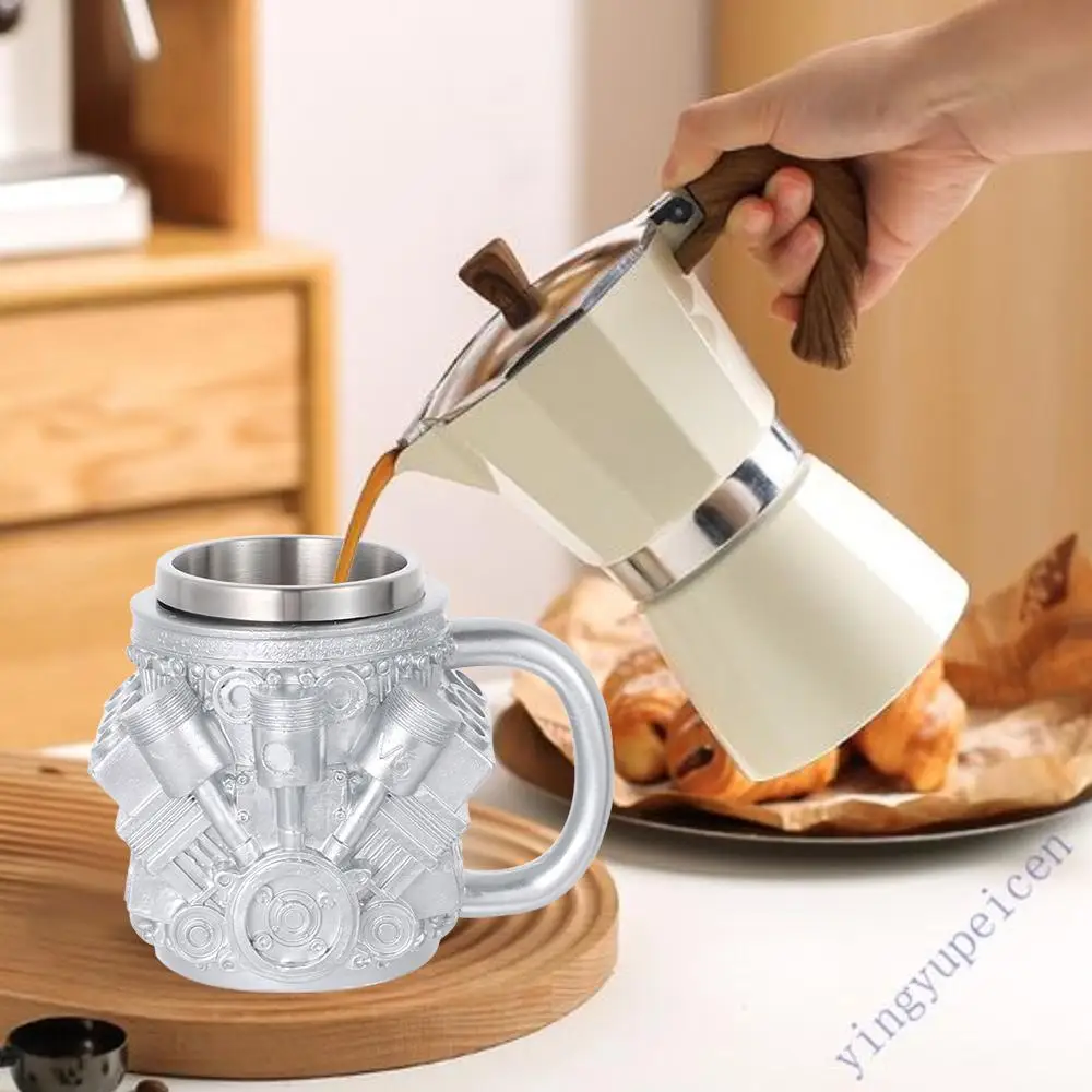 

New Multi-Purpose Stainless Steel Mug V8 & V6 Engine Design 15oz Coffee Mug Tea Cup Kitchen Tools