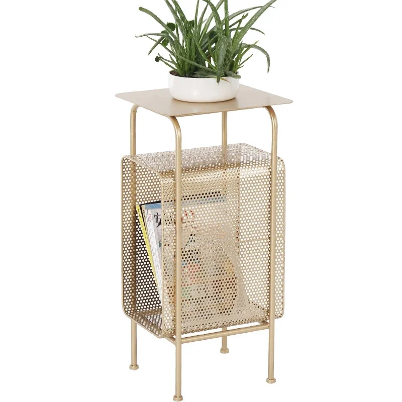 Luxury Magazine Rack Metal Bedside Shelf Multi-layer Wrought Iron Home Coffee Desk Golden