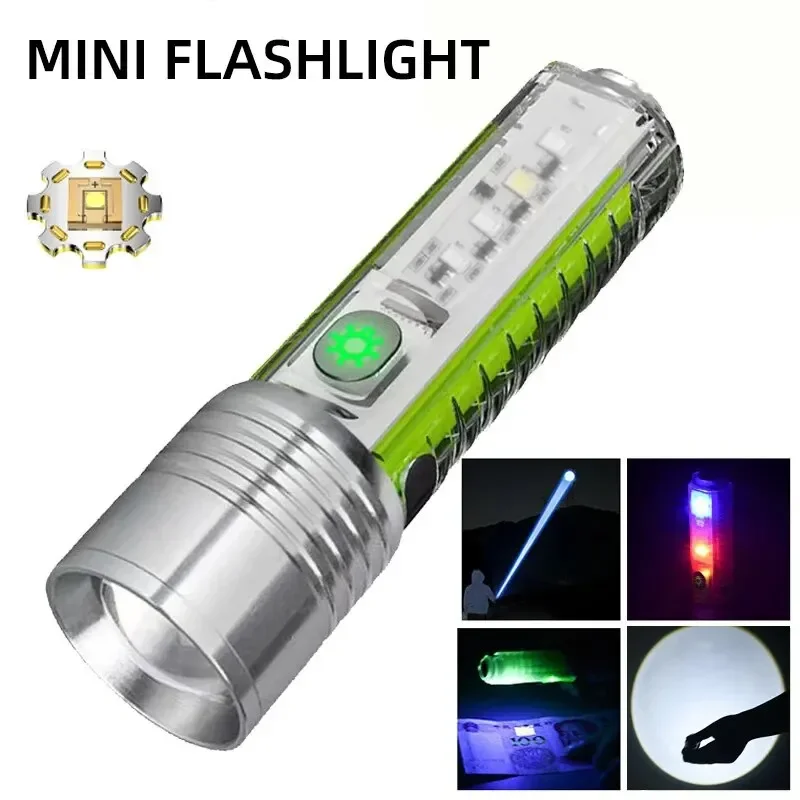 Mini Keychain Flashlight Type C Fast Charging Multi-function Retractable Waterproof Fluorescent Magnetic Warning Camping Flashli