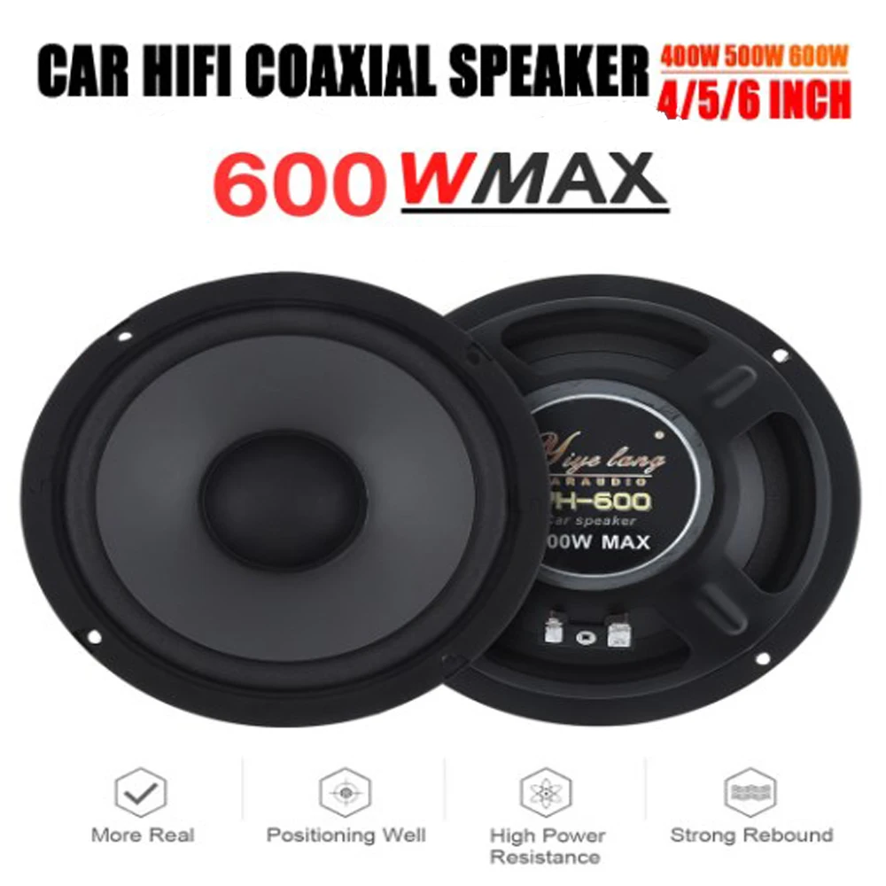 Car Audio Speaker 4/5/6 Inch 600W 2-Way Full Range Frequency Stereo Subwoofer Full Range Frequency Automotive Speakers 