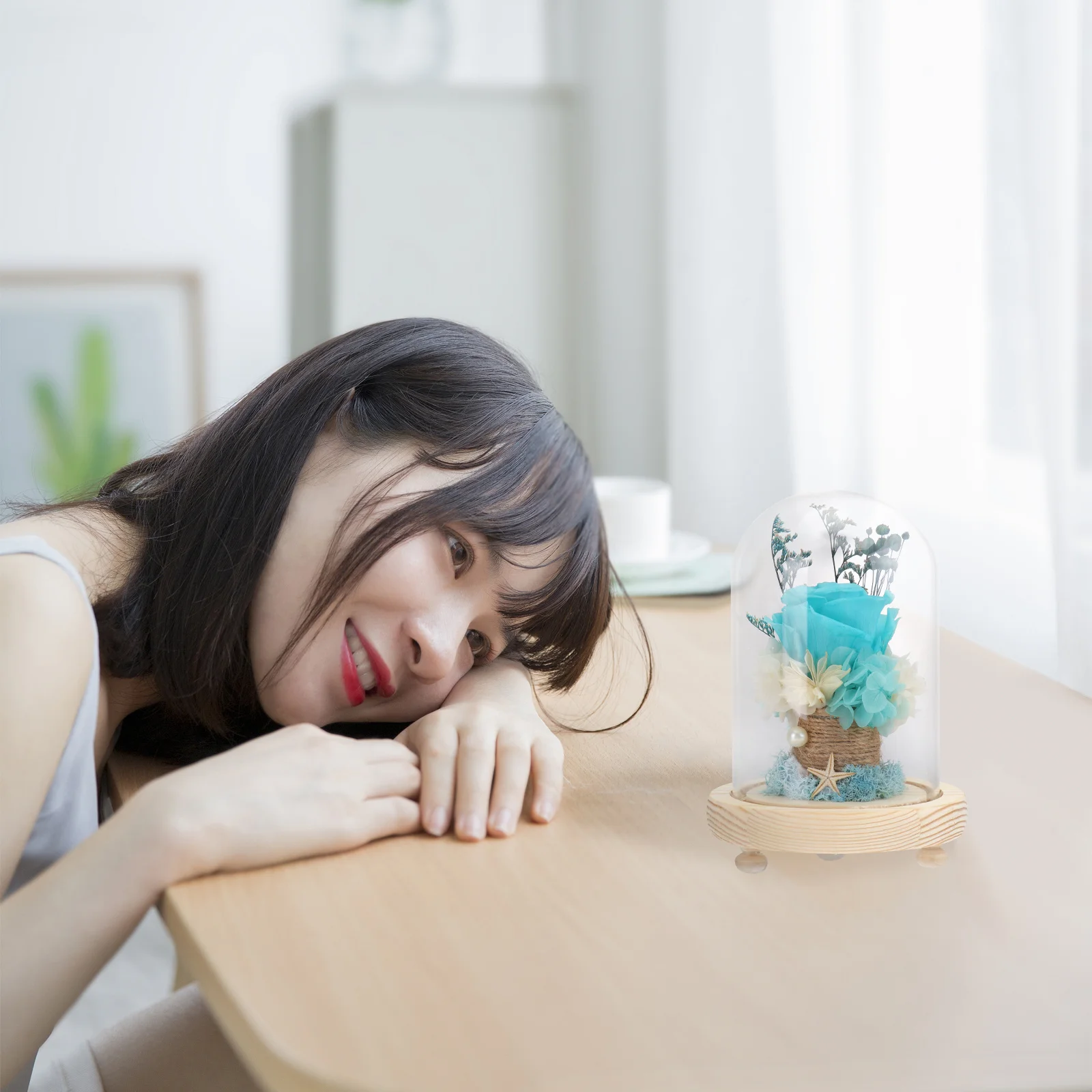 

1Set Preserved Flower Glass Cover Creative Indoor Outdoor Decor Flat Base Stable Exquisite Flower Display Protector