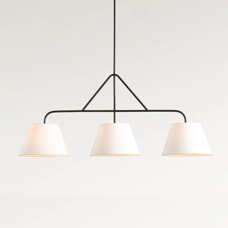 

American White Fabric Chandeliers Black Wrought Iron Pendant Lights Kitchen Island Restaurant Living Room Bedroom Hanging Lamps