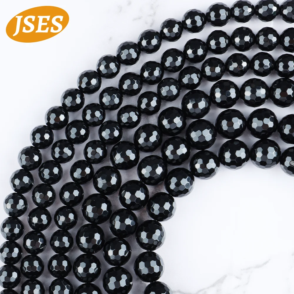 A + manik-manik segi Onyx akik hitam alami untuk gelang pembuatan perhiasan aksesori DIY 15 inci 4 6 8 10mm grosir & hadiah DIY