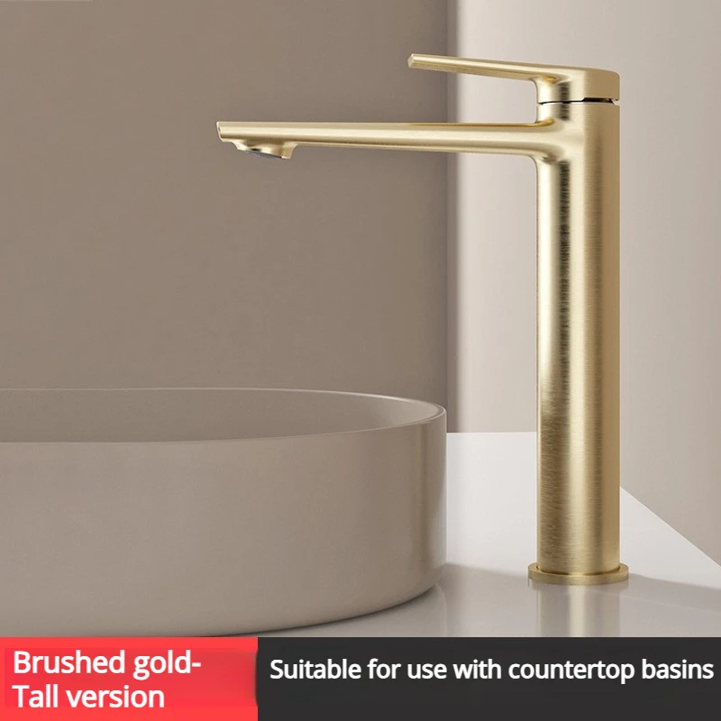 Basin Hot And Cold Water Sink Faucet Gold Bathroom Washbasin Single Hole Faucet Bass Chrome Plated Tall Short Model image 3