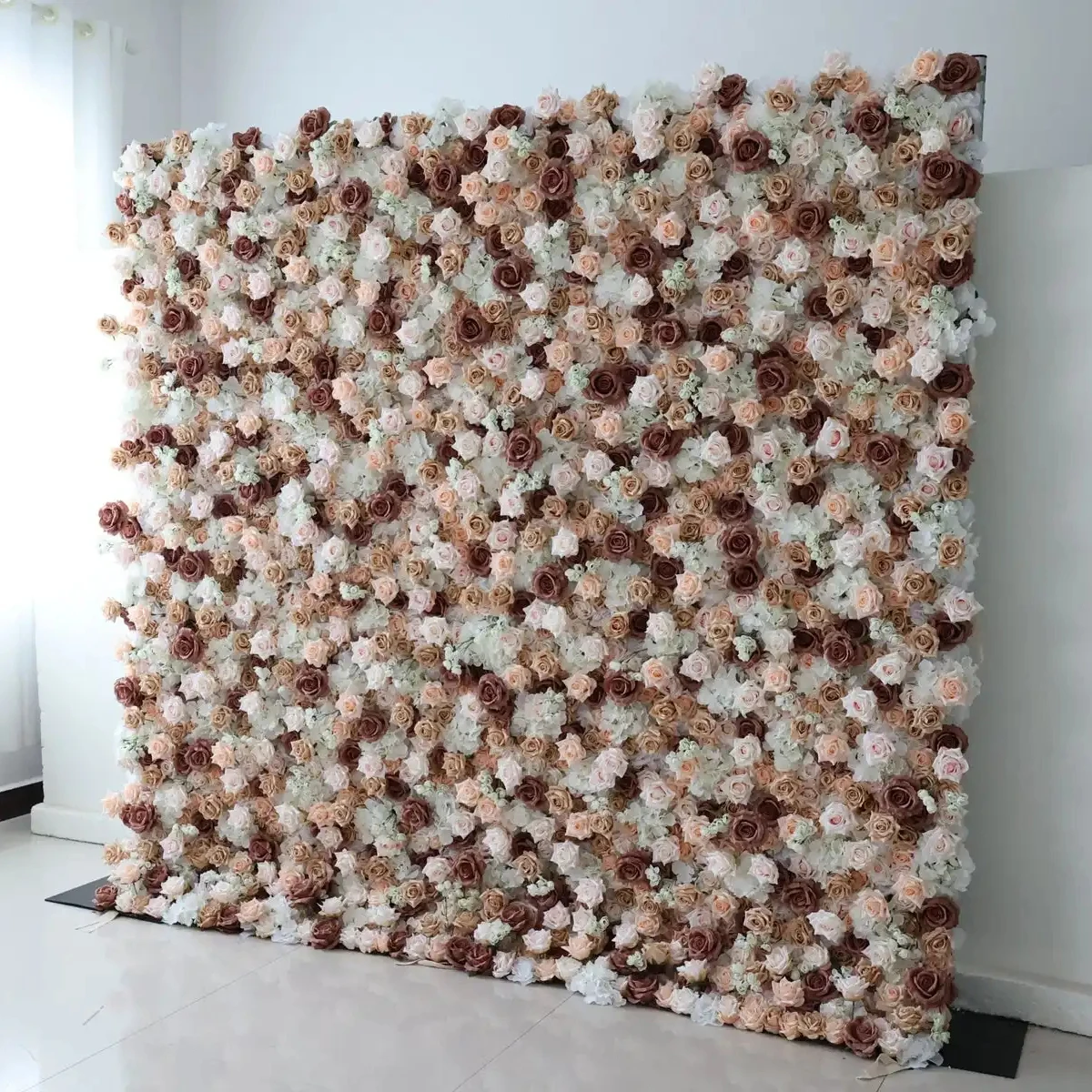 Royal Series Luxury 3D dried rose peony artificial flower wall roll curtain fabric Birthday party wedding background decoration