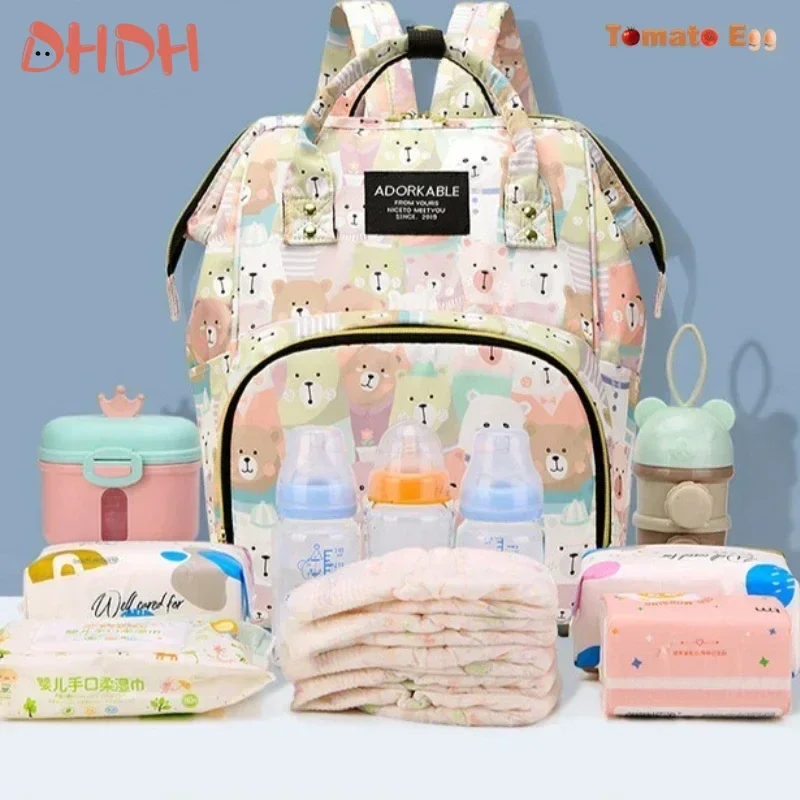 

Ladies handbag Baby Diaper Bag Large Capacity Diaper Backpack Cartoon Print Zipper Tote Bag Baby Stroller Carrying Bag