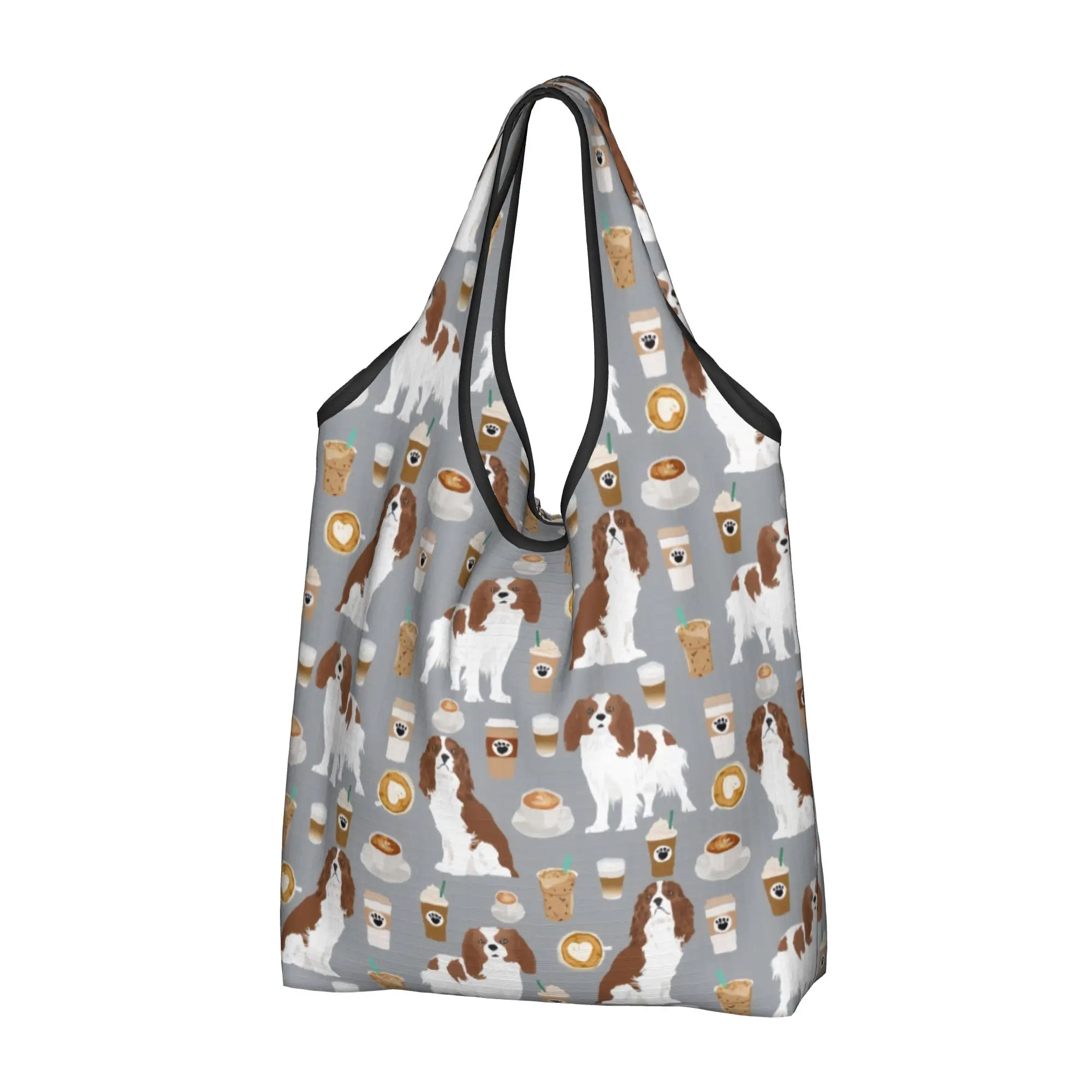 Funny Cavalier King Charles Spaniel Pet Portrait Dog  Shopping Tote Bag Portable  Groceries Shoulder Shopper Bag