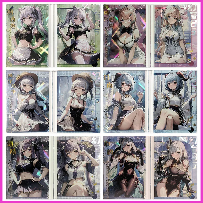 

Anime Goddess Story Rare Folded Refractive Flash Cards Nahida Sangonomiya Kokomi Toys for boys Collectible Cards Birthday Gifts