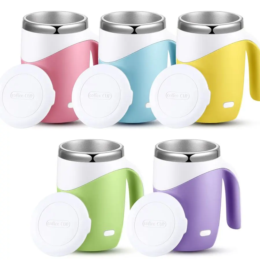 

5 Pack Self Stirring Coffee Mug Bulk Mixing Cup 13.5oz Stainless Steel Automatic Travel Stirring Mug Gift for Men Woman Employee