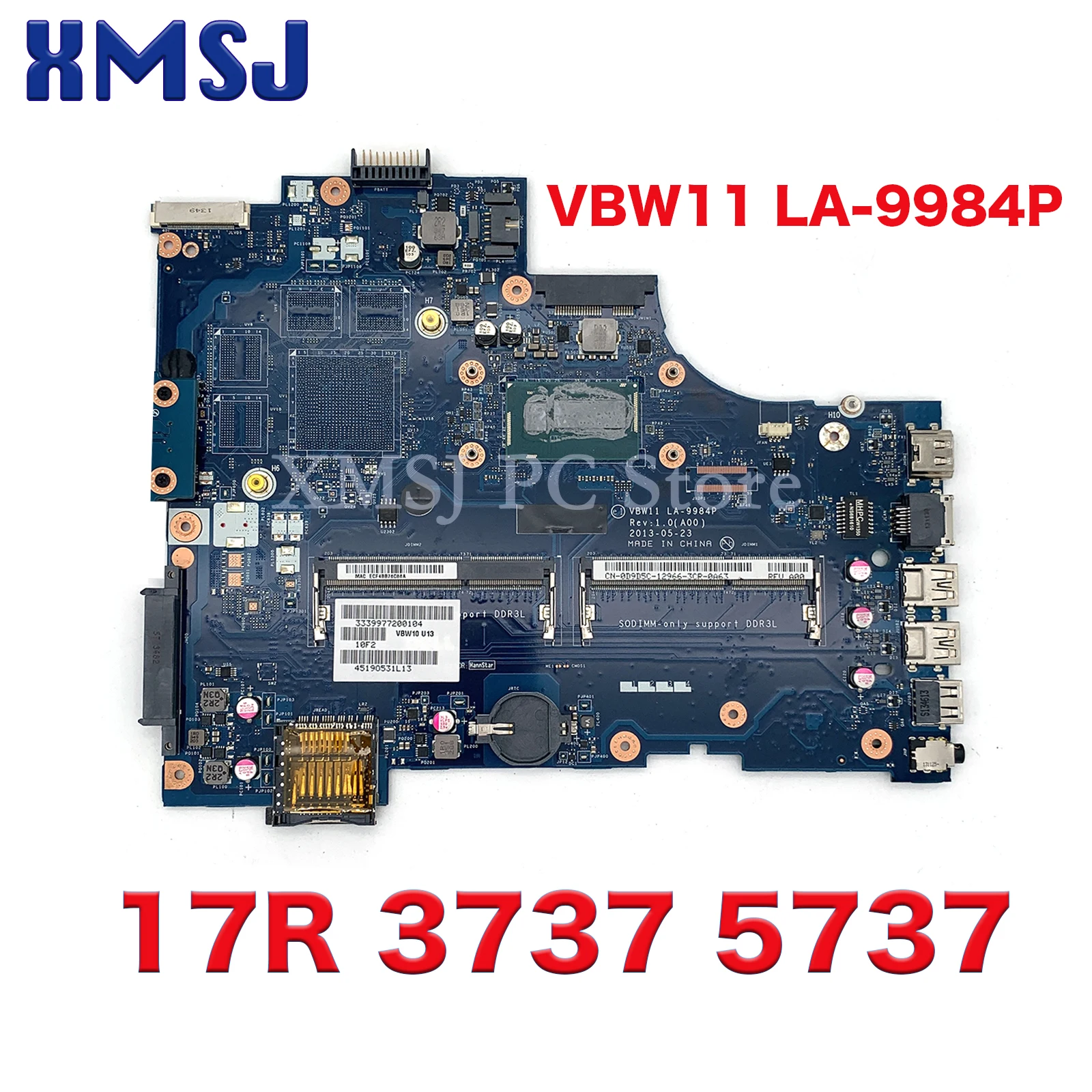 Voor Dell Inspiron 17R 3737 5737 Laptop Moederbord VBW11 LA-9984P Met i3-4010U i5-4200U i7-4500U CPU CN-01CFYT 0D9D5C 0W6XCW