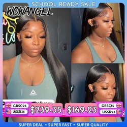 WowAngel 250% pré blanchi 13x6 HD dentelle avant perruques 34in sans colle droite perruques de cheveux humains pré plumés cheveux brésiliens pour les femmes
