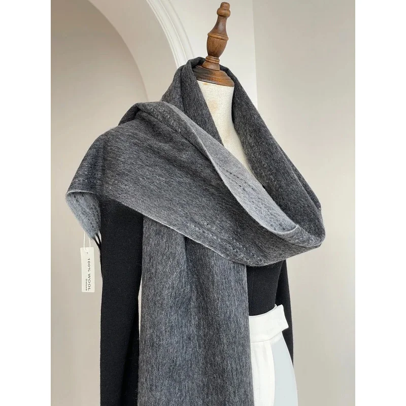 عالية الجودة أستراليا 100% وشاح من الصوف الخالص المرأة خريف شتاء تصميم على الوجهين خياطة محبوك شال كشمير كاتم الصوت الإناث #5