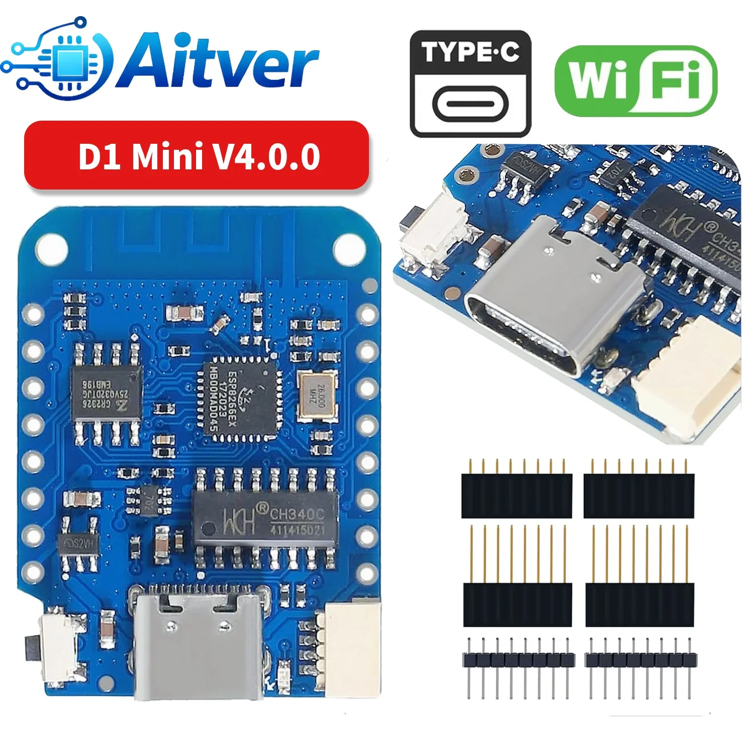 Für Wemos D1 Mini V4 LOLIN D1 Mini V4 Typ C ESP8266 WiFi-Modul 4MB Flash Mikrocontroller-Board Kompatibel mit Arduino ESPHome