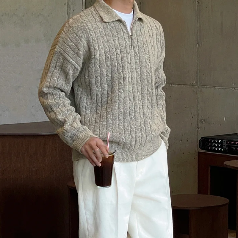 

Зимние новые модные мужские отложной воротник с полувысоким воротником и длинным рукавом, однотонные повседневные модные вязаные пуловеры, мужская одежда
