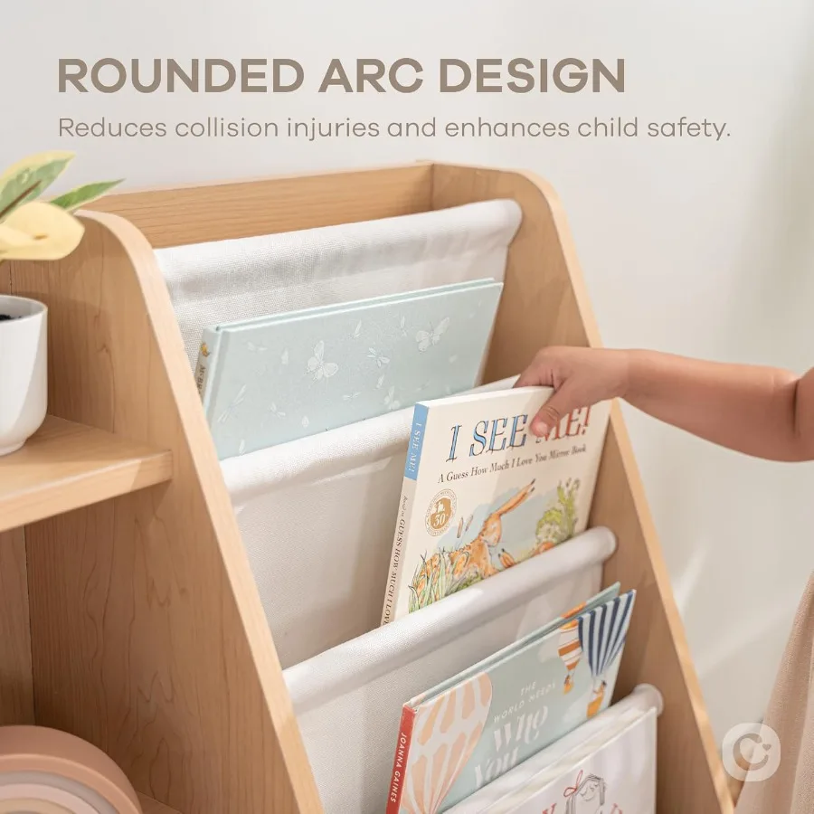 Bookshelf 35.2 x 15.7 x 31.5 Inches Sturdy Plywood Montessori Book Shelf with Soft Hard Shelves for Toys Books ChildFriendly Ea