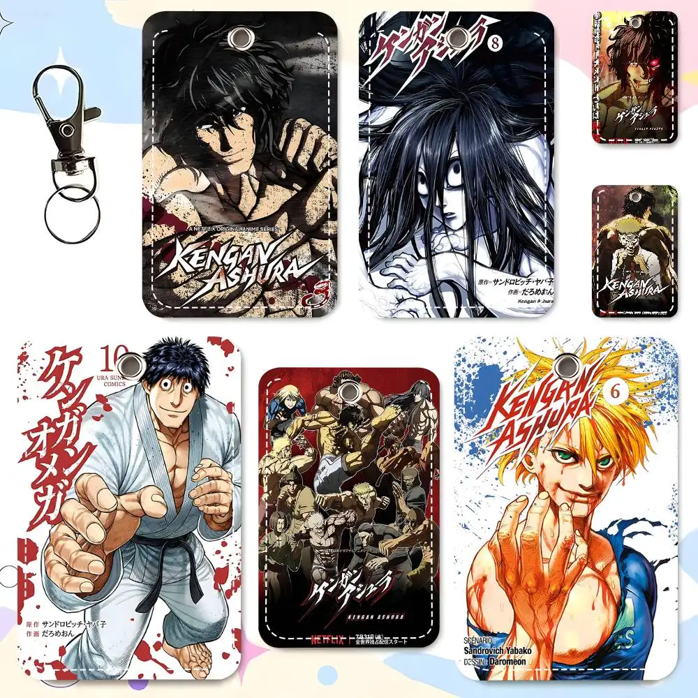 1pc Kengan Ashura Card Case Keychain Access Card Bag Key Tag Ring Leather Card Holder Key Ring Access