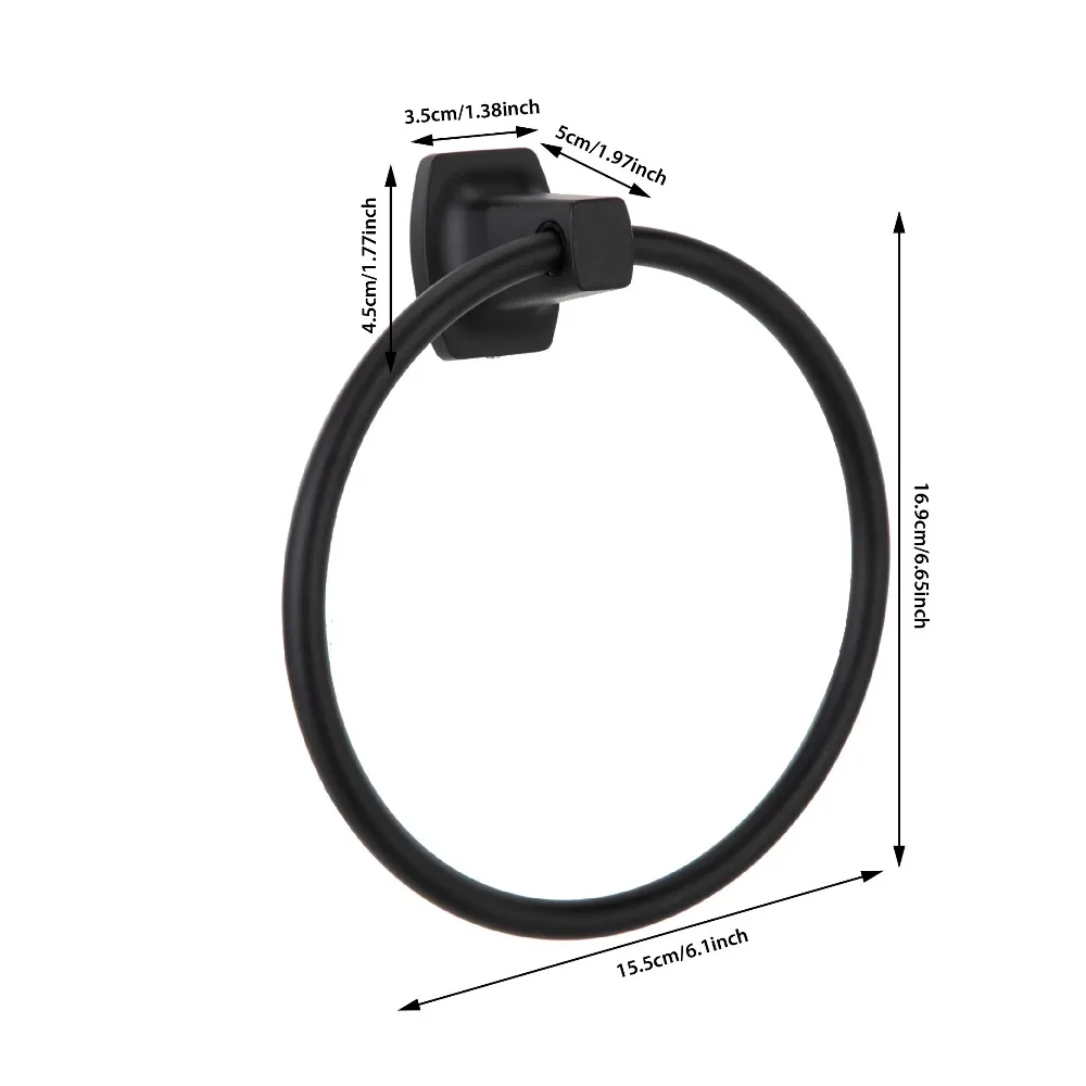 Matte Black Steel Wall Mounted Towel Ring Square Bathroom Towel Holder Modern Home Decor view 3