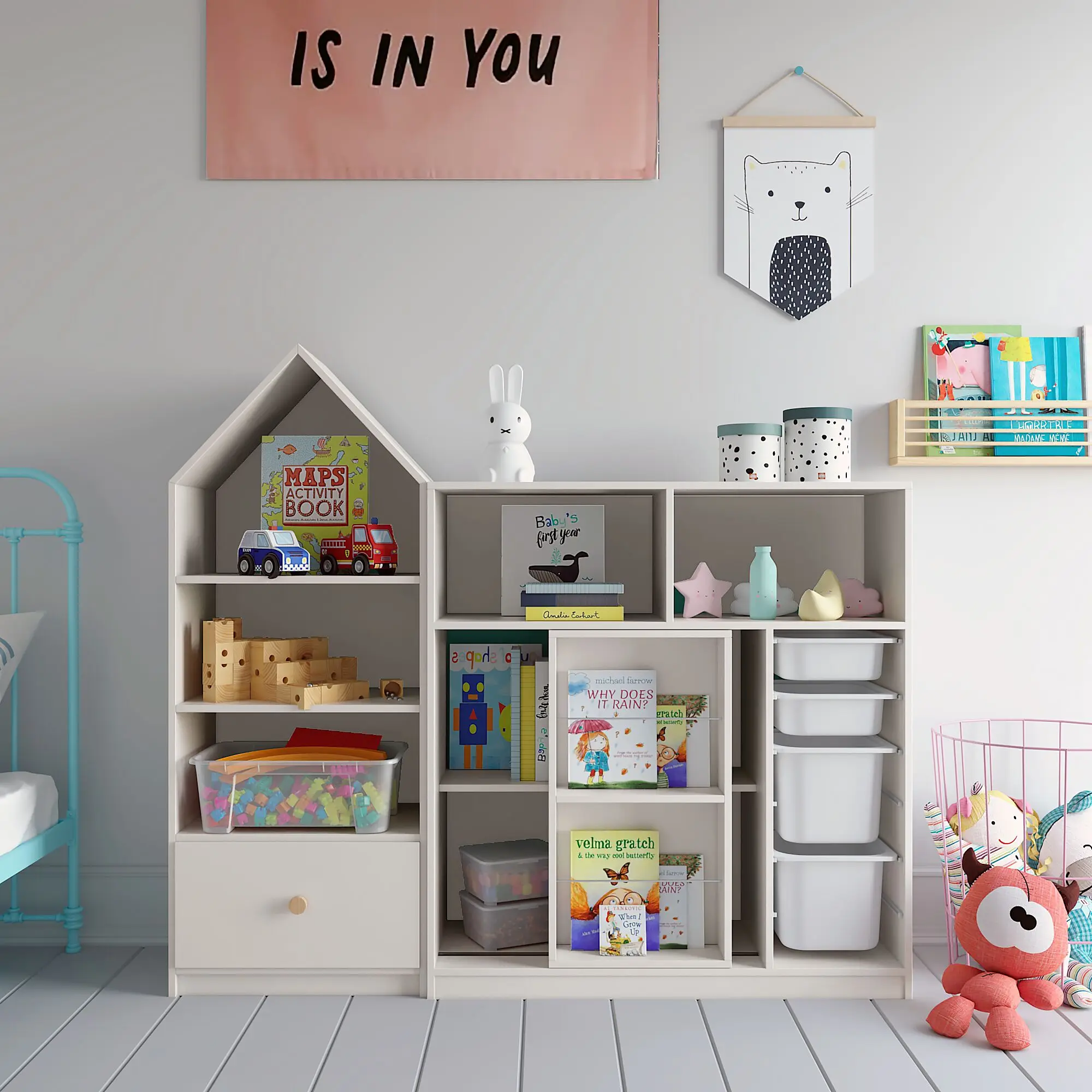 Solid wood bookshelf picture book shelf baby classification shelf kindergarten sorting cabinet toy storage 3