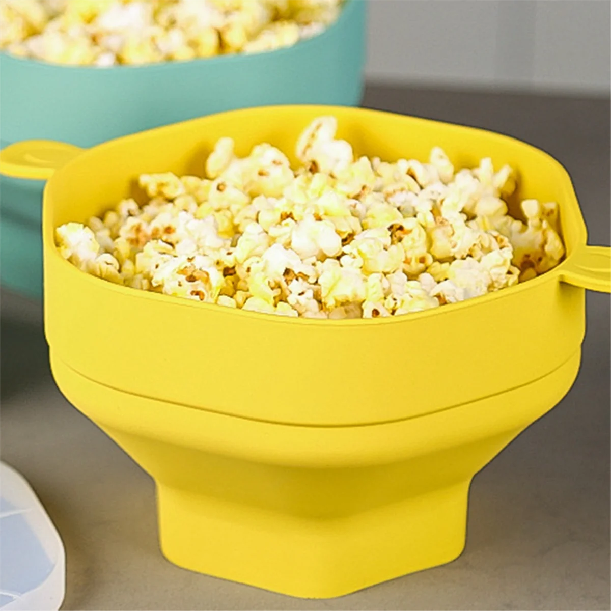 Silicone Microwave Popcorn Bowl Foldable Popcorn Maker Bucket Bowl with Lid Folding Popcorn Kitchen Baking Tool Cyan