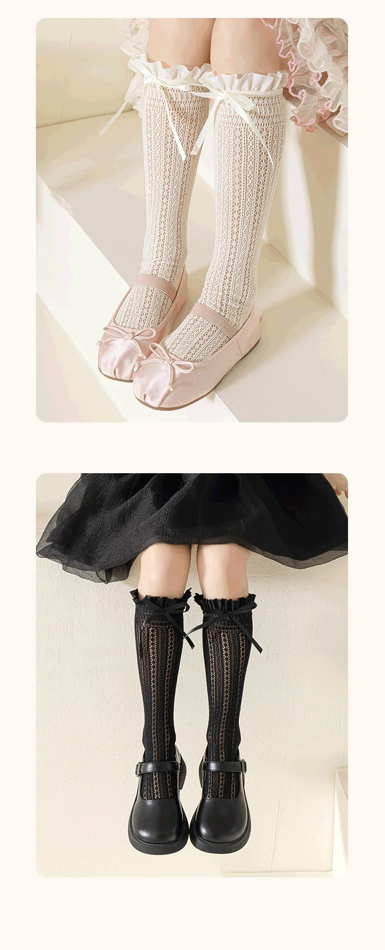 Mädchen Kinder Geometrische Retro Schleifenknoten Lange Kawaii Socken Prinzessin Süße Baby Overknee-Socken Niedliche Hohle Netz-Lolita-Strümpfe – Detail 10