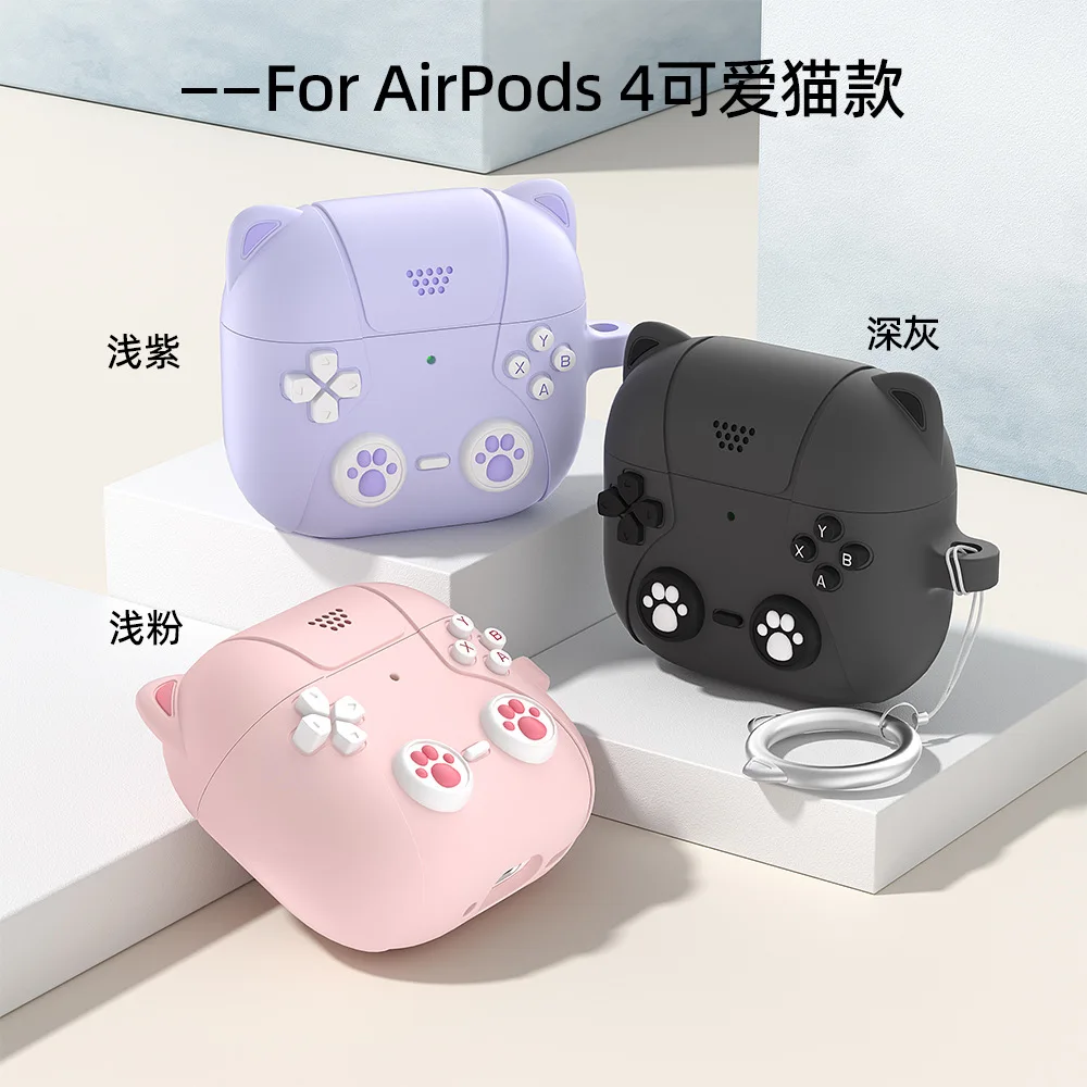 Cat paw design Silicone Earphones Protective Case Cover Front LED Visible Earbud Case Cover Skin Suitable for AirPods 4 Headset