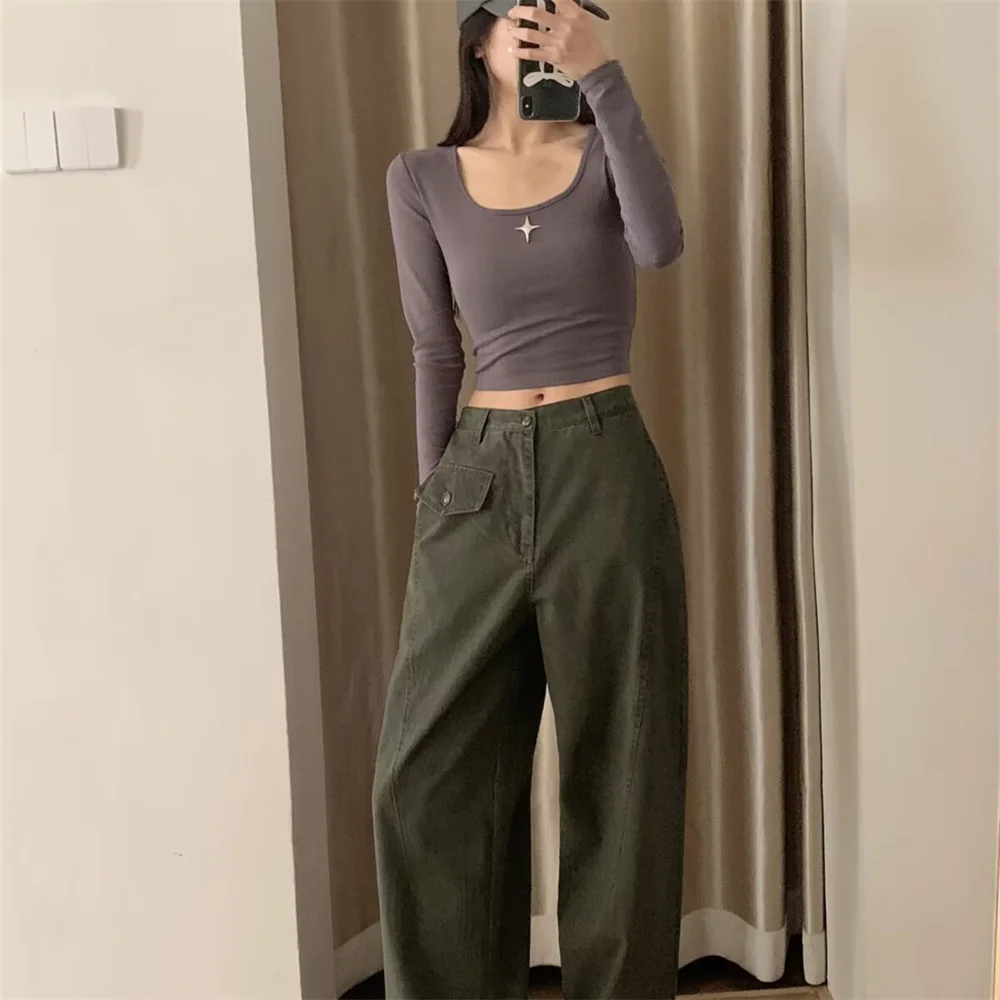 2025 new women's clothing with European and American style, casual and elegant design avant-garde and retro work pants