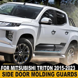 Matte Black Side Door Molding Guards Trim For Mitsubishi L200 Triton 2015-2023 MQ MR 4PC Body Cladding Barbarian Car Accessories