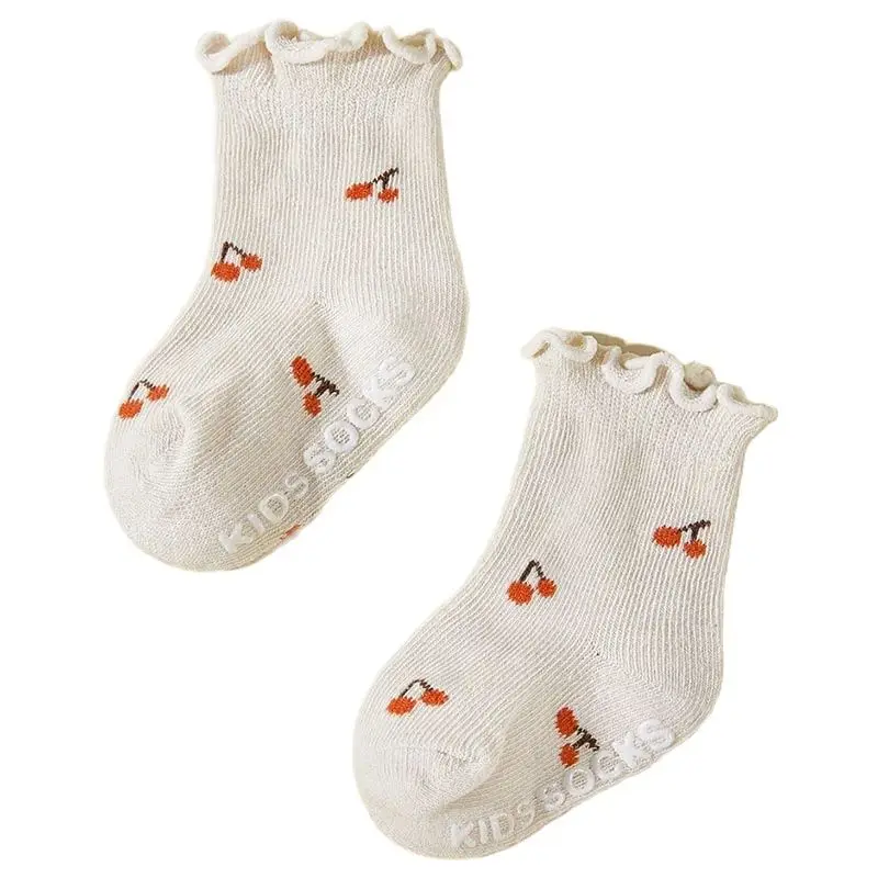 5 Pairs a Lot Flower Baby Socks Cute Cherry Printed Kids Girls Floor Socks Toddler Anti Slip Adhesive Socks