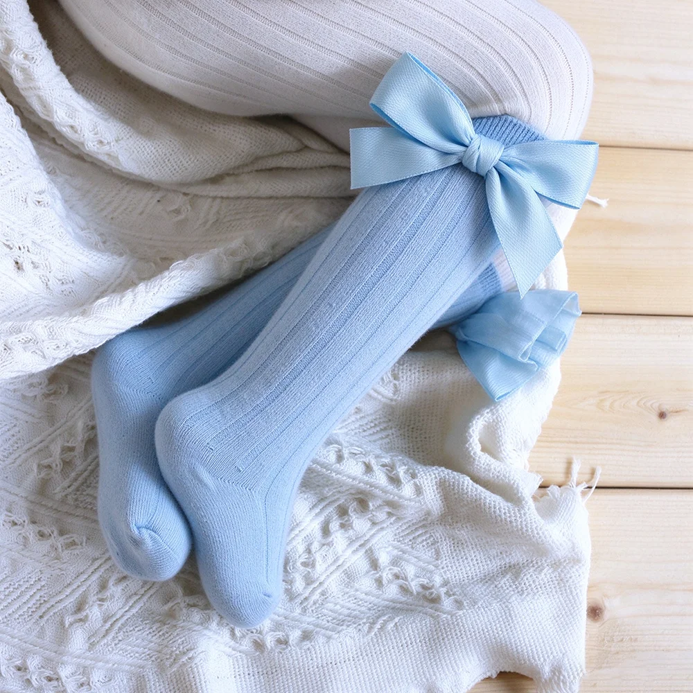 Fashion Princess Girls Knee High Sock Bows Breathable Infant Baby Stocking Cotton Kids Ribbed Long Sock Children Uniform Sock