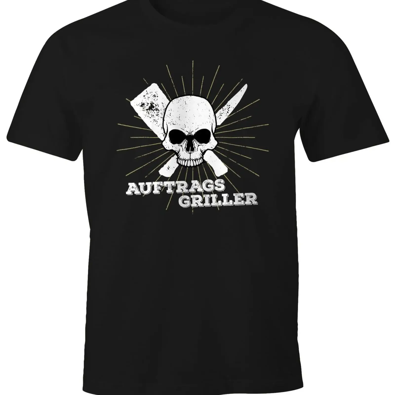 MoonWorks Men's T Shirt Contract Griller Skull Fun Motif Grilling BBQ Barbecue Summer Tea Foodie vintage Washed homme graphic