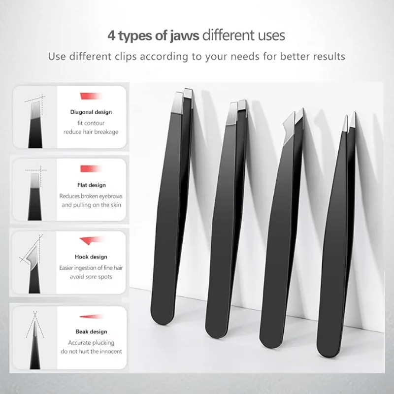 1/4-Piece Professional Stainless Steel Tweezer Set Unisex Precision for Facial Hair Eyebrows Ingrown Hair & Splinters Durable
