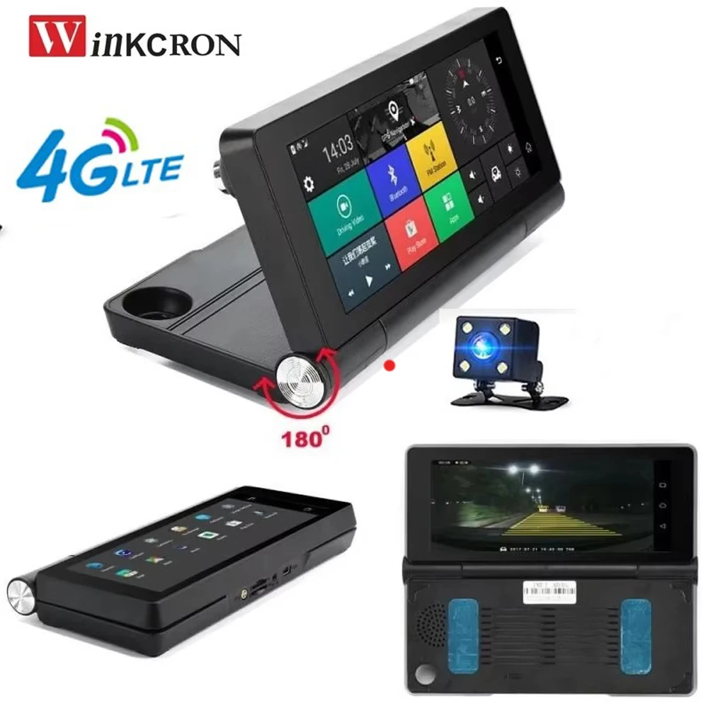7.0 Inch Car DVR Camera 4G Android 8.1 Dash Cam Video Recorder GPS Navigation Full HD1080P WiFi Bluetooth Dual Rearview Camera