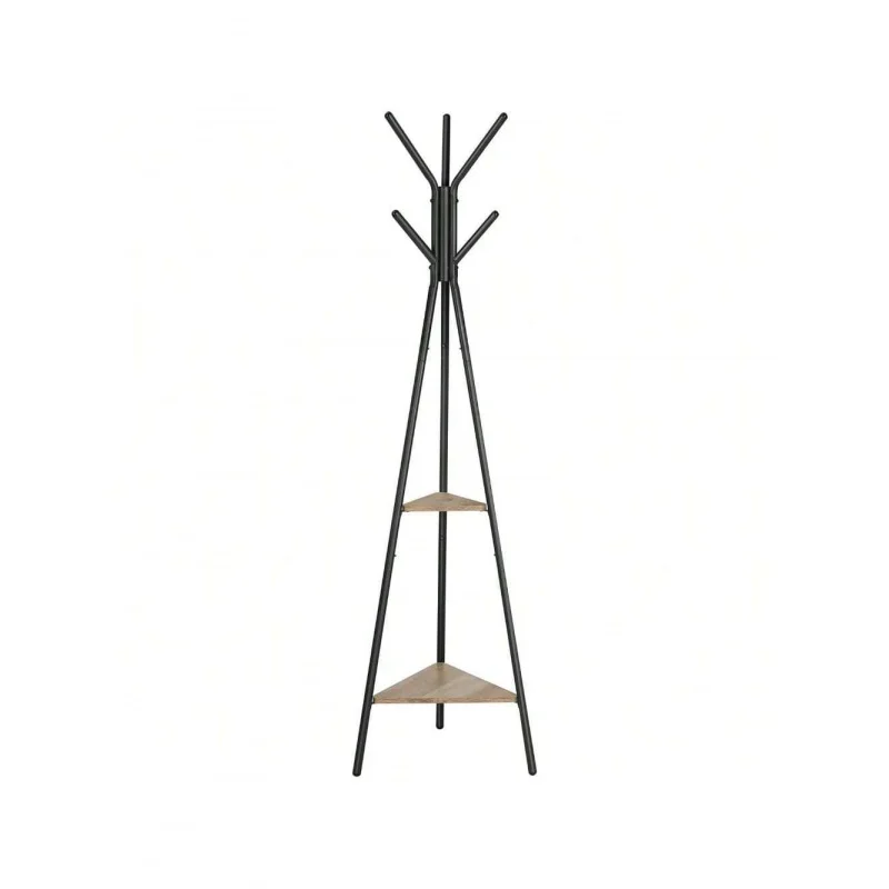 Coat Rack Freestanding, Coat Hanger Stand, Hall Tree With 2 Shelves, For Clothes, Hat, Bag, Industrial Style, Greige And Black U