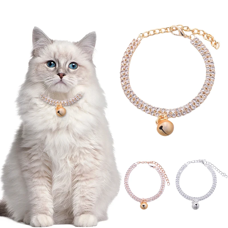 

Fashion Rhinestones Cat Collar With Bells Cute Pet Jewelry Necklace For Cats Dog Wedding Birthday Prom Pets Costume Accessories