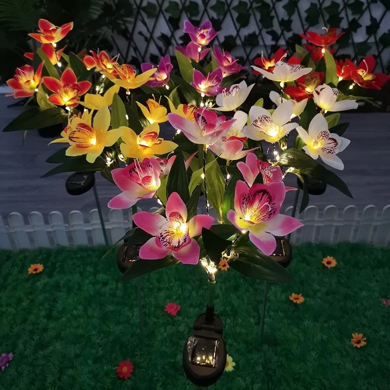 Garden Solar Lawn Lamp LED Simulation Orchid Flower Ground Light Wedding Holiday Party Outdoor Courtyard Patio Fence Decoration