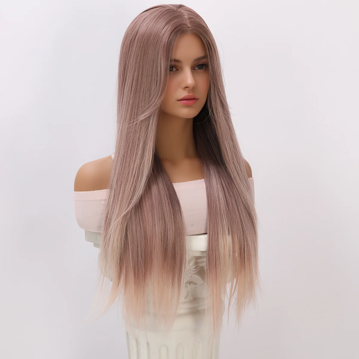 Natural Wig Women's Role-Playing Lolita Daily Heat-Resistant Wig High Quality Light Pink Synthetic Wig Long Hair Straight Hair