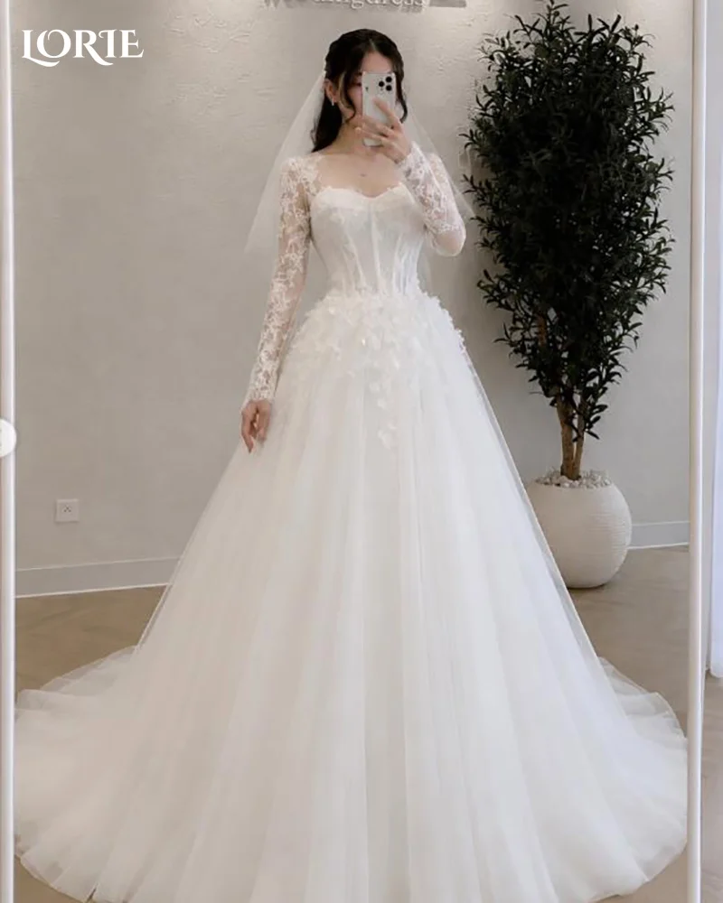 

LORIE Flared Sleeve A-Line Wedding Dress Sweetheart Lace Appliques Bridal Gown Customized Backless Bride Dresses Party Dress