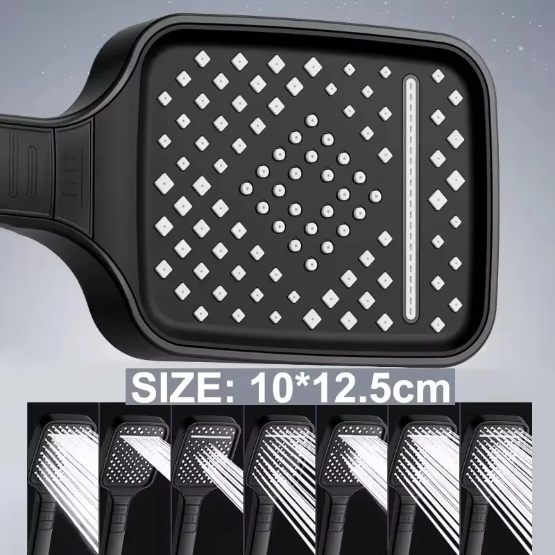 7 Modes Multi-functional Large Panel One Button Stop Water Shower Head  Mixer Nozzles Handheld Head Bathroom Accessories